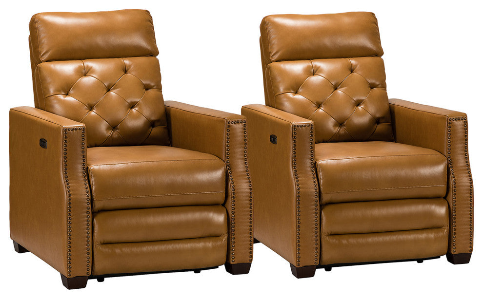 Fernando 31.50"W Genuine Leather Power Recliner, Set of 2, Camel