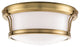 Newport, 13-inch Flush Mount, Aged Brass Finish, Opal Glossy Glass Shade