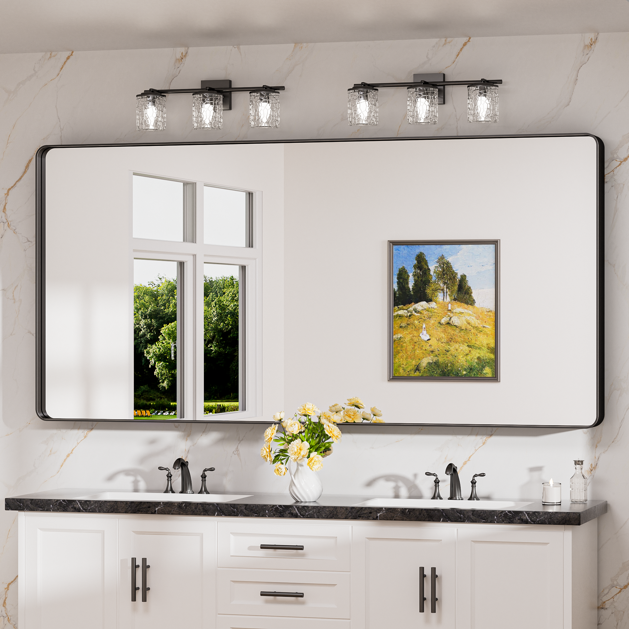 Metal Frame Decorative Rectangular Wall Mount Mirror, Black, 72"x36"