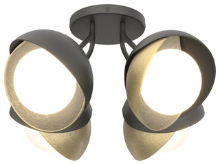 Brooklyn 4-Light Double Shade Semi-Flush, Black, Modern Brass Accents