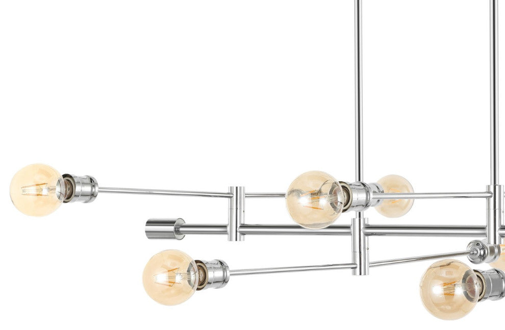 Atlas 6-Light Modern Vintage Iron Arm-Adjustable LED Chandelier, Chrome, 63"