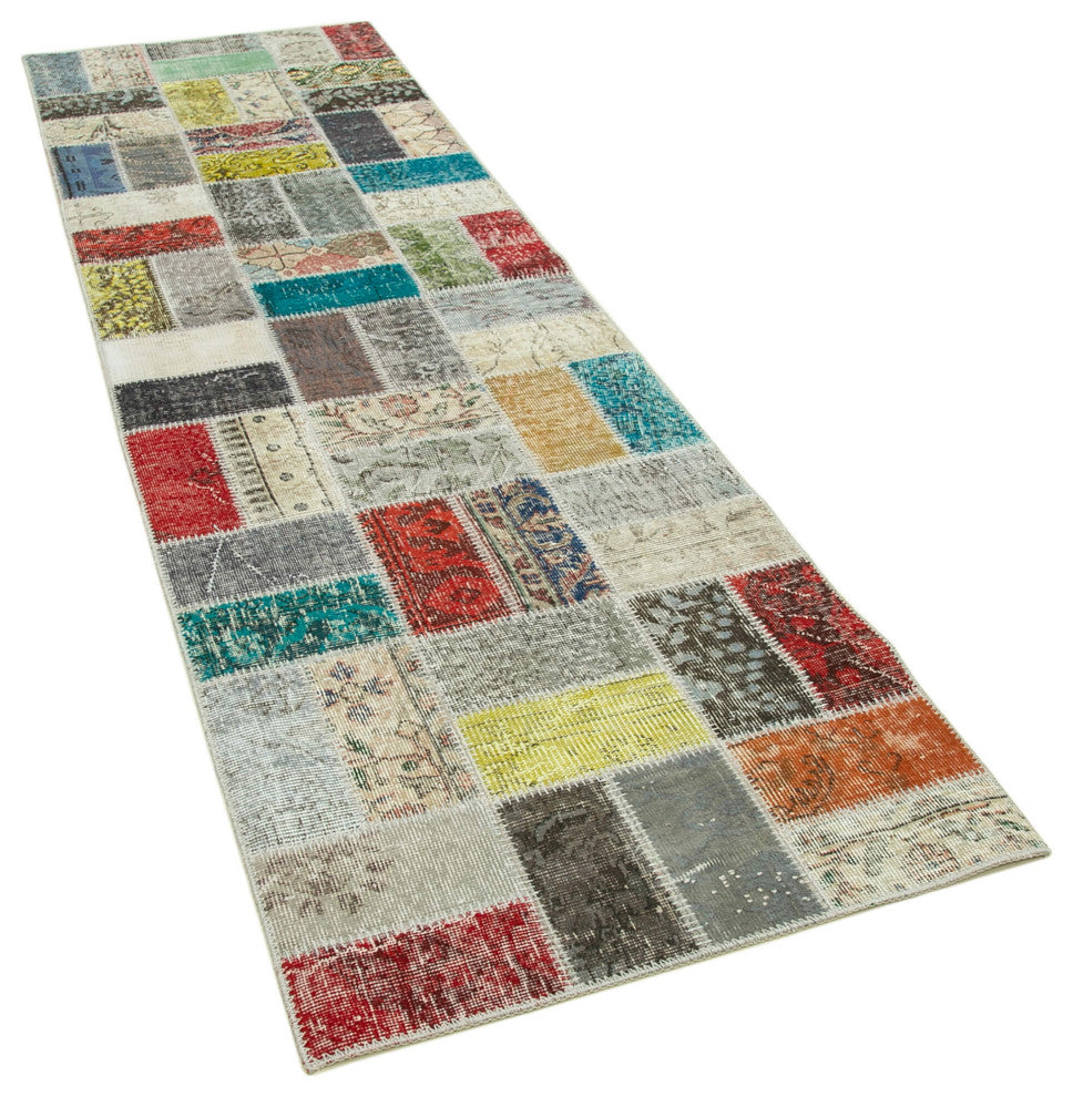 Rug N Carpet - Hand-Knotted Anatolian 2' 10" x 9' 7" Small Patchwork Runner Rug