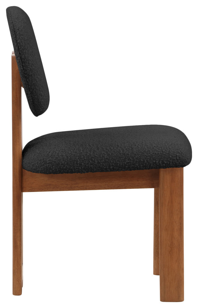 Napa Boucle Fabric Dining Chair, Set of 2, Black, Walnut Finish