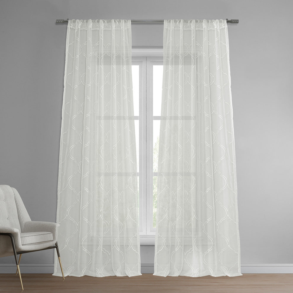 Florentina Embroidered Sheer Curtain Single Panel, White, 50"x84"
