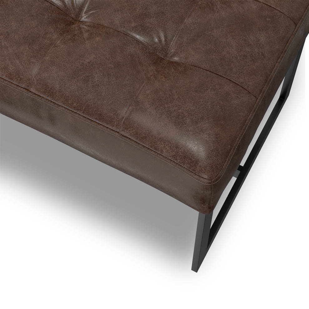 Penelope Leather Ottoman Bench, Brown
