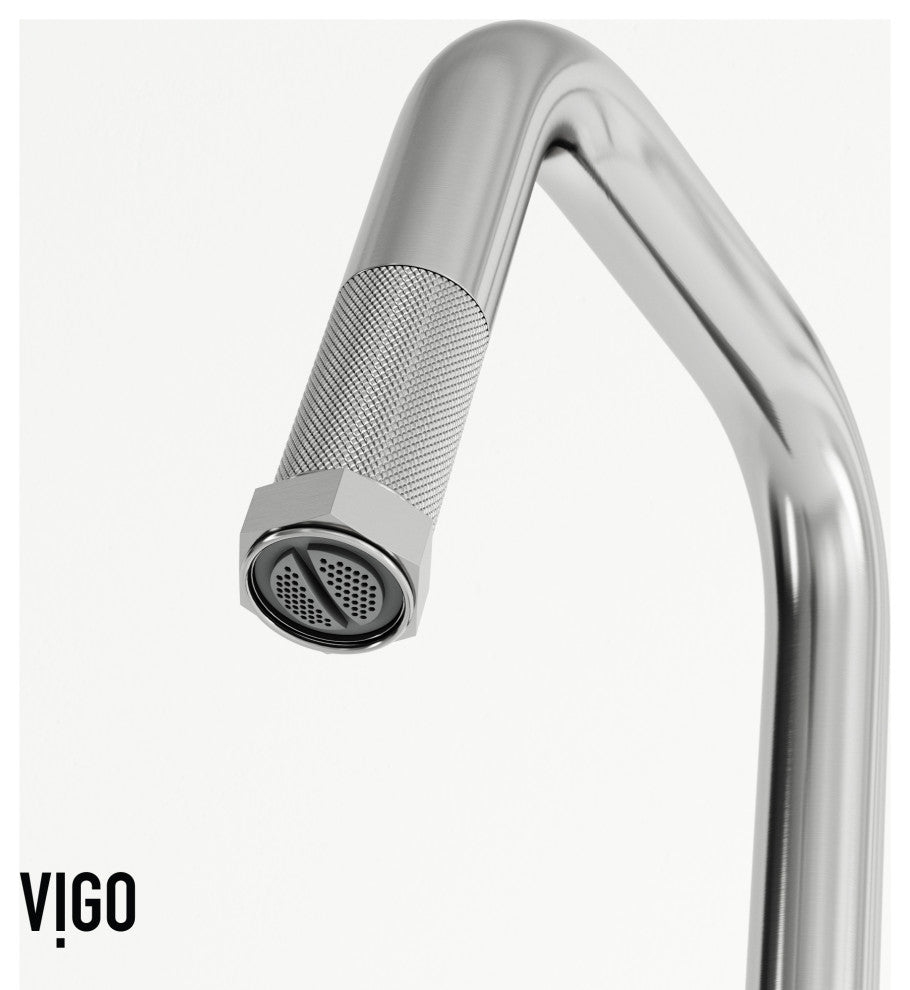 VIGO Hart Angular 18" H Single Handle Pull-Down Kitchen Faucet, Stainless Steel, Without Extras