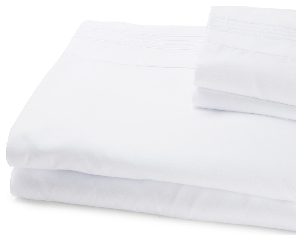 Linum Home Textiles 1800 TC Brushed Microfiber Sheet Set with 4 Line Embroidery