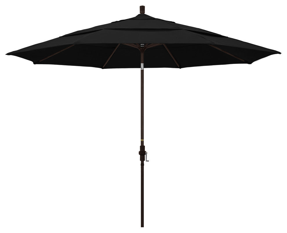 11' Bronze Collar Tilt Crank Aluminum Umbrella, Sunbrella, Black