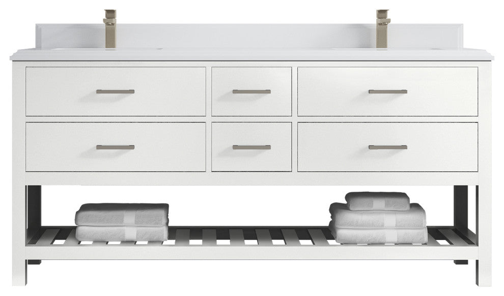 Parker 72 Double Sink Bath Vanity in White 1.5" White Quartz