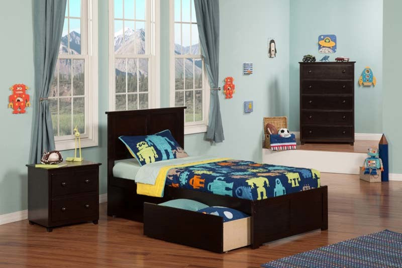 Madison Flat Panel Footboard With 2 Urban Bed Drawers, Espresso, Twin XL