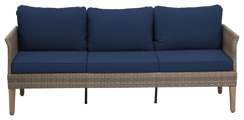 Isla 3-Piece Outdoor Conversation Set With Sofa, Ottomans, Cobalt Blue