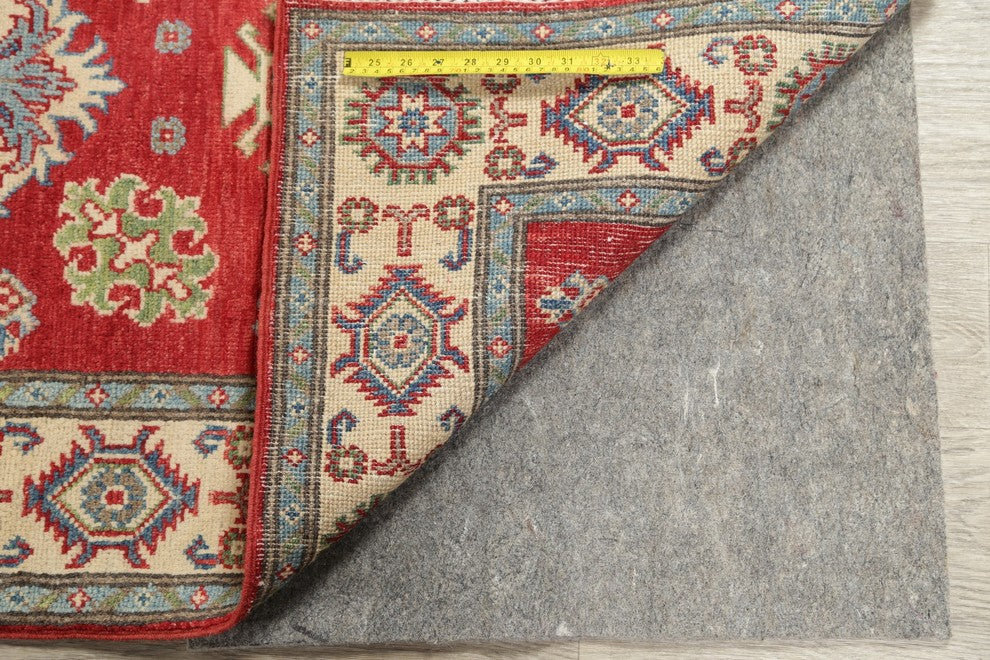 Pakistani Kazak Oriental Traditional Wool Hand Made Runner Rug, Red, 7'11"X2'9"