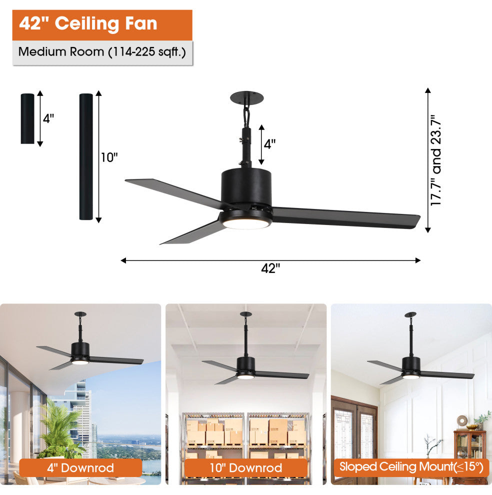 42-inch Traditional Outdoor 3-Blade Ceiling Fan with Light
