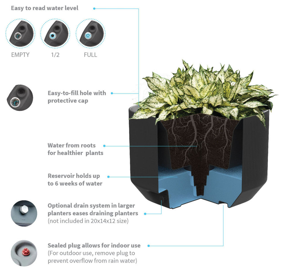 TruDrop Self-Watering Modular Privacy Planter Box, Ash, 40"x14"x30"H