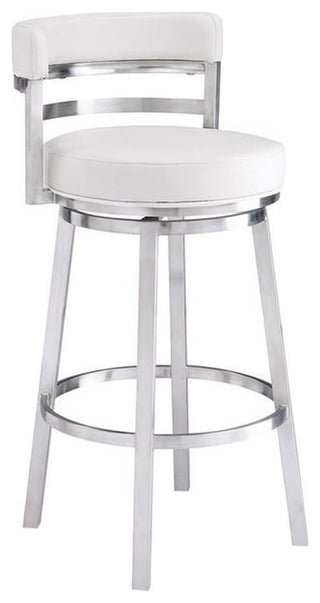 Armen Living Madrid 26" Faux Leather & Stainless Steel Counter Stool in White