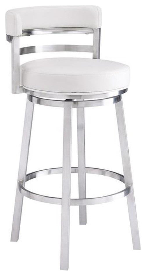 Armen Living Madrid 26" Faux Leather & Stainless Steel Counter Stool in White