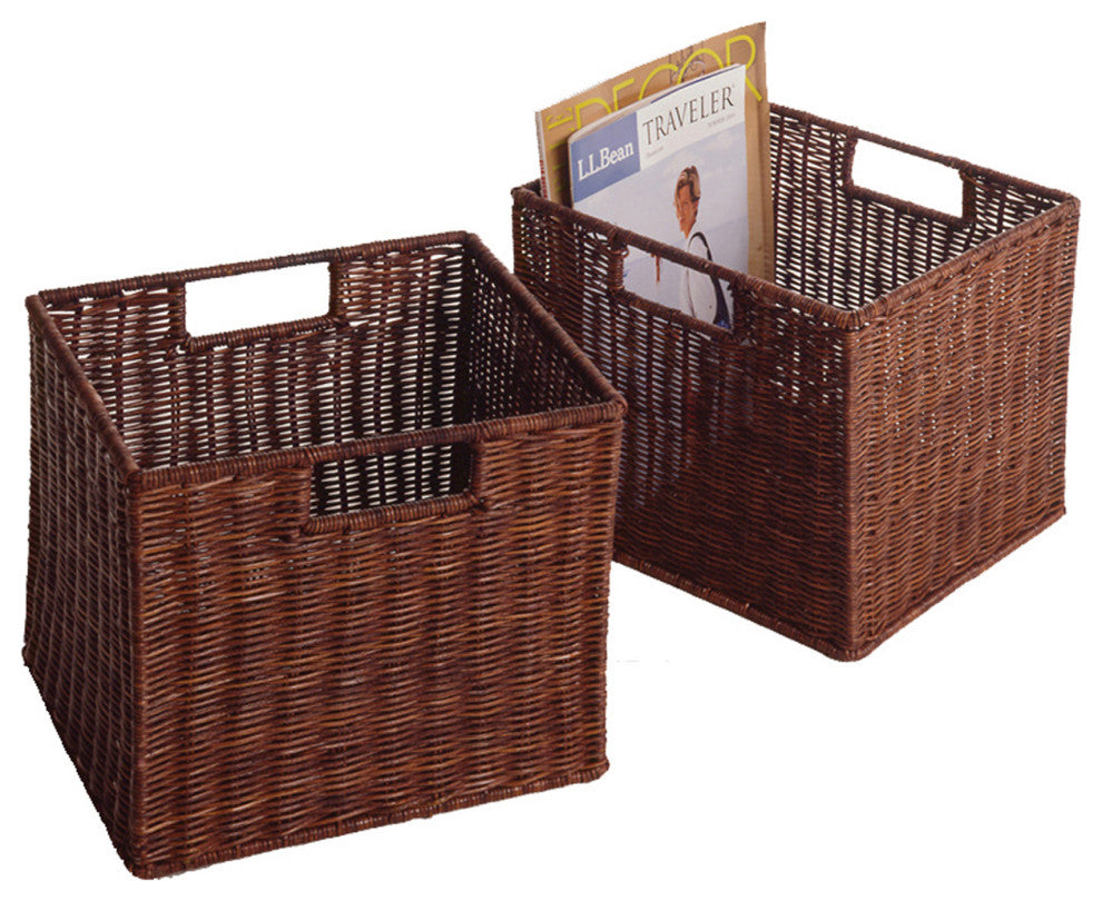Leo 2-Pc Wicker Basket Set, Small, Walnut Rattan