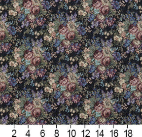 Blue, Green And Burgundy, Floral Tapestry Upholstery Fabric By The Yard