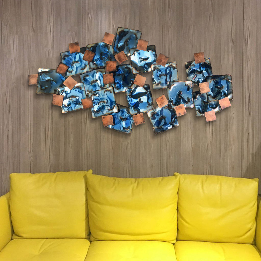 Hand Painted Etched Metal Wall Sculpture, Multi Color, Mesh