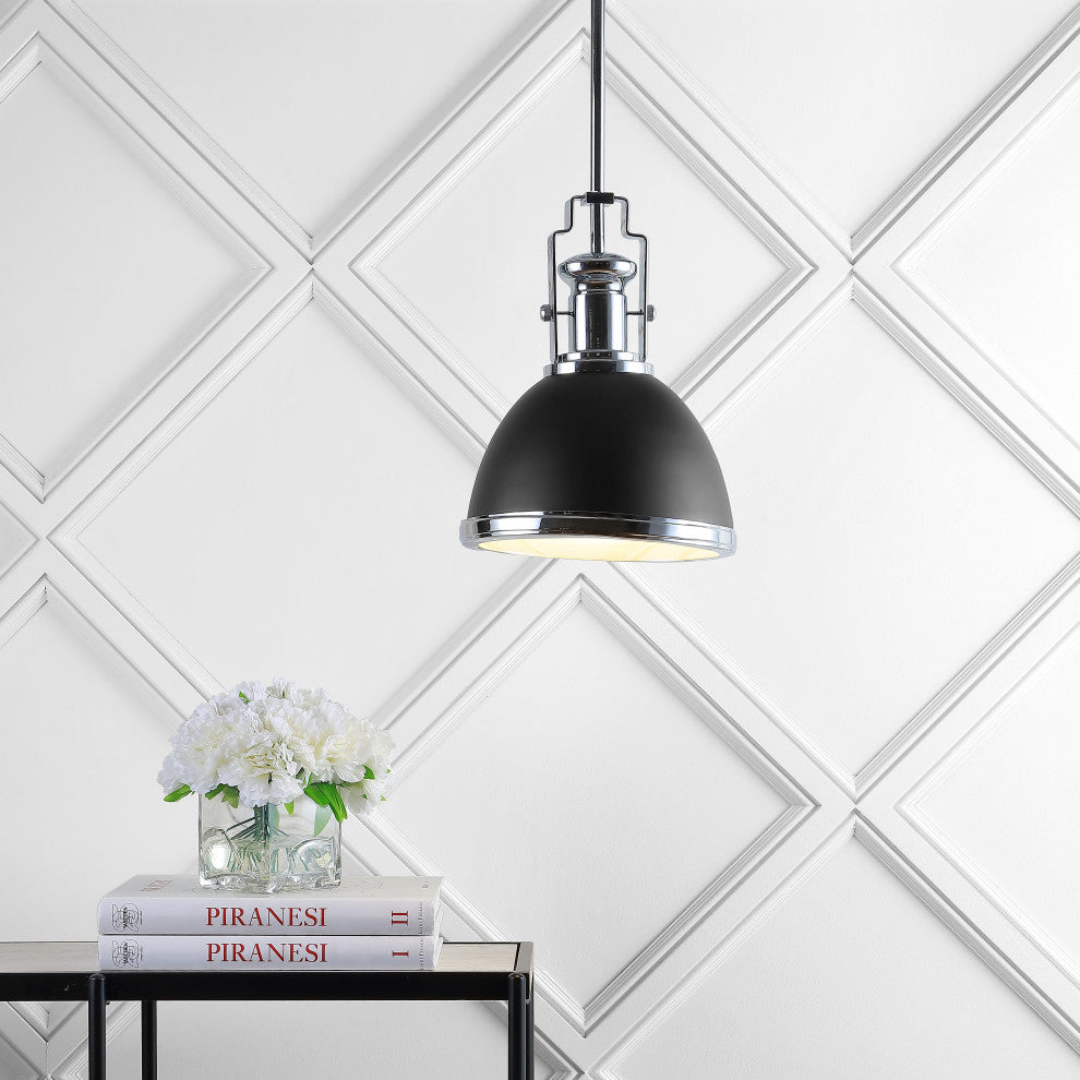 Homer Metal/Glass LED Flush Mount, Black/Chrome, Width: 10"