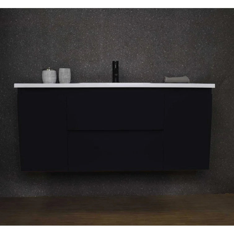 Salt 20Dx48" Floating Bathroom Vanity, Glossy Black With Acrylic Top