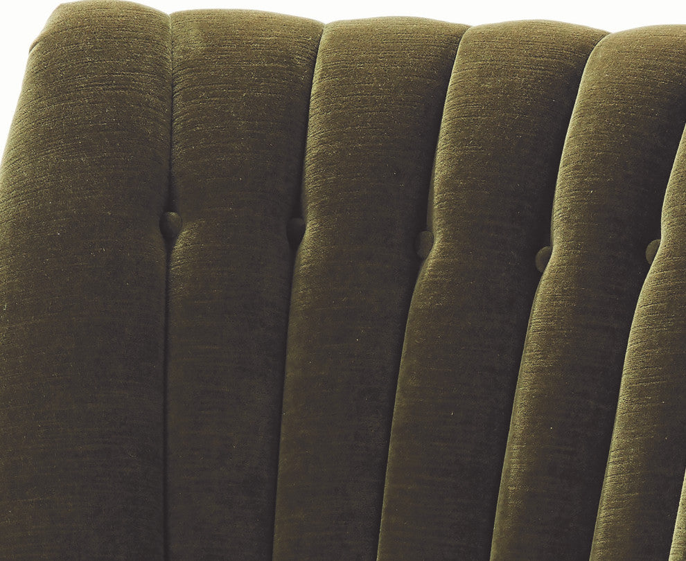 Luxe Moss Green Velvet Arm Chair Channel Back Tufted Mid Century Wood Brass