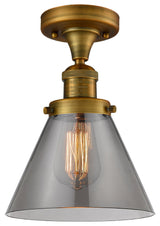1-Light Large Cone 8" Semi-Flush Mount, Brushed Brass, Glass: Smoked
