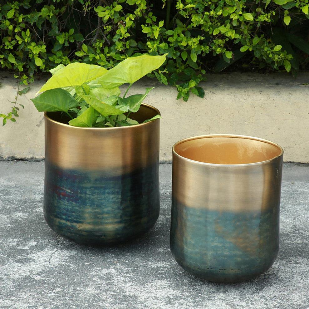 Burnt Brass Finish Planter Holder, 2-Piece Set