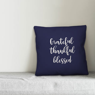 Grateful Thankful Blessed in Navy 18x18 Throw Pillow Cover