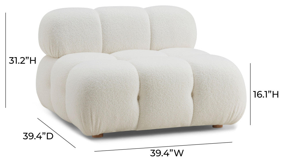 Calliope Cream Vegan Shearling Modular Armless Chair Cream