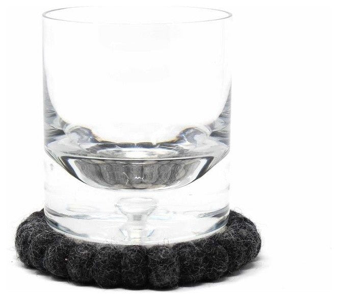 Felt Ball Coasters, Set of 4 Flower Design, Black/Gray
