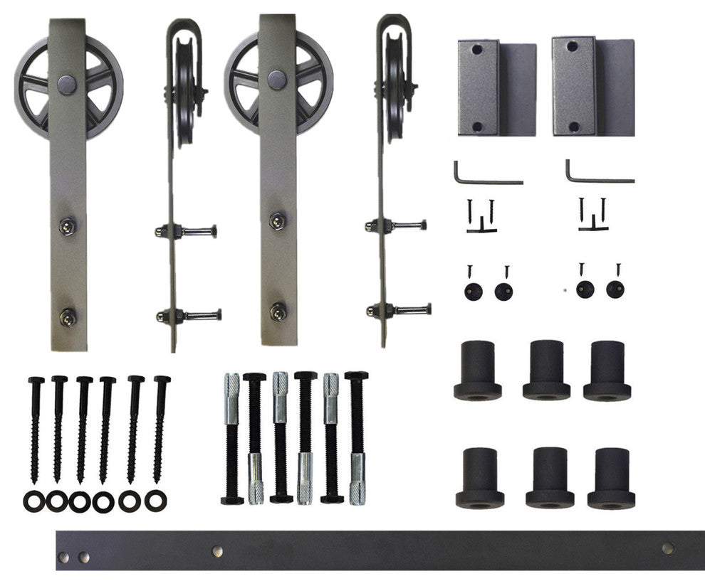 Sliding Barn Door Hardware for Double Door, Black Wheel Design, 8''