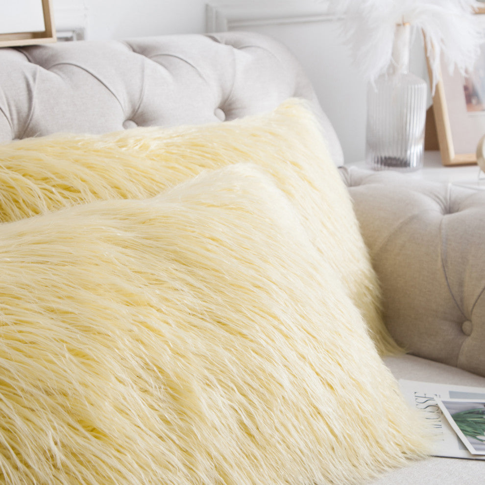 Mongolian Faux Fur Pillow Shell Set, Pineapple Slice, 14"x26"
