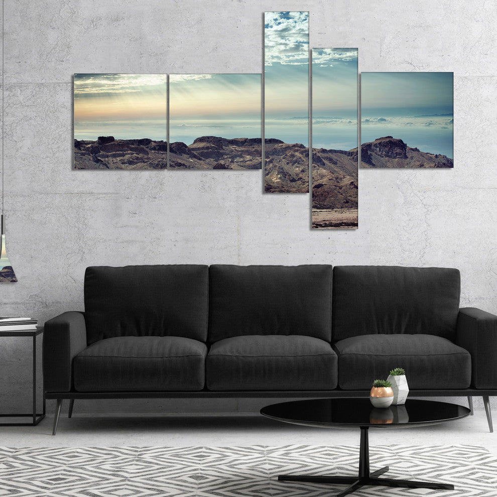 Remote Mountains in Morning, Abstract Canvas Art Print, 60"x32", 5 panels