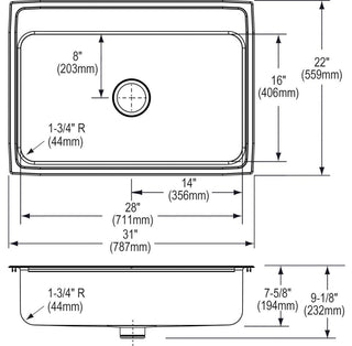 LR3122PD5 Lustertone Classic Stainless Steel 31" Sink Perfect Drain 5 Holes