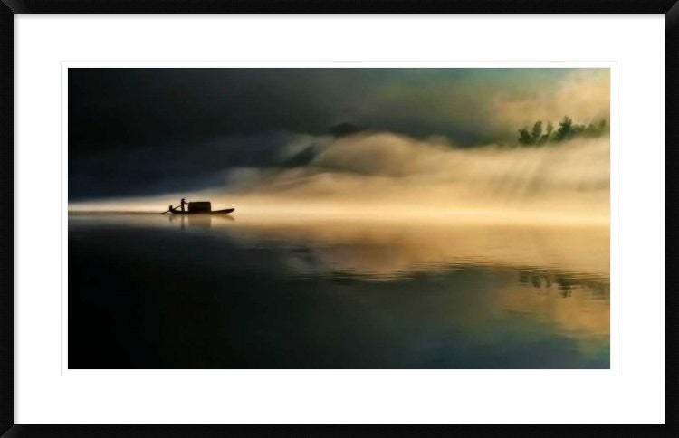 "Fog Sprinkle The East River" Framed Digital Print by Hua Zhu, 38x24"