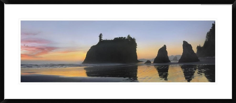 Abby Island and seastacks at sunset, Ruby Beach, Olympic NP, Washington, 42"x18"