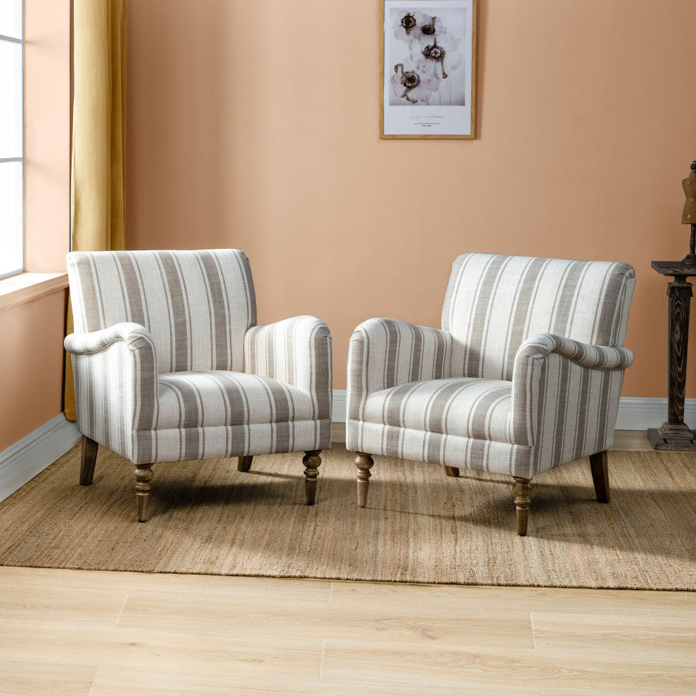 Stripe Armchair Set of 2, Tan