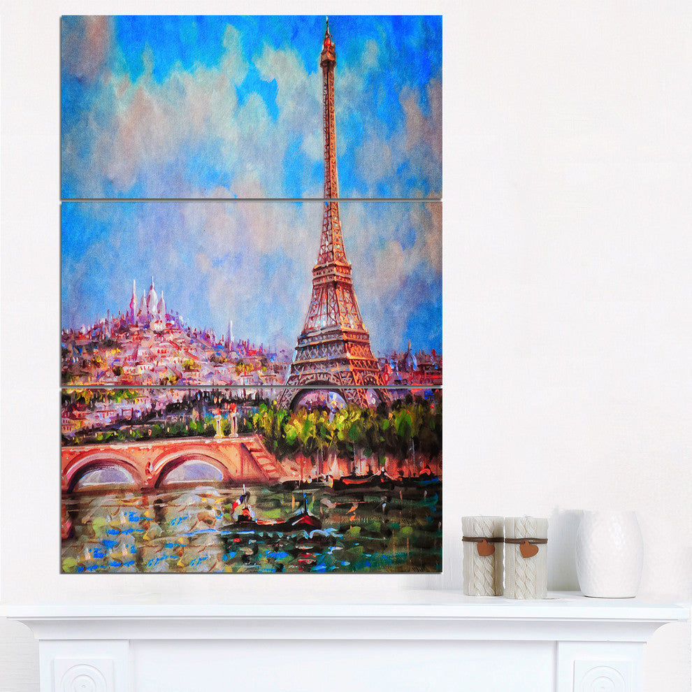 "Colorful Eiffel and Sacre Coeur" Photography Metal Wall Art, 3 Panels, 28"x36"
