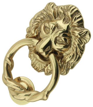 Solid Cast Brass Lion Front Door Knocker 6.25" Tall Lacquered Brass Finish
