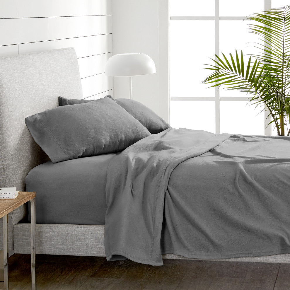 Bare Home Polar Fleece Sheet Set, Gray, Twin Xl