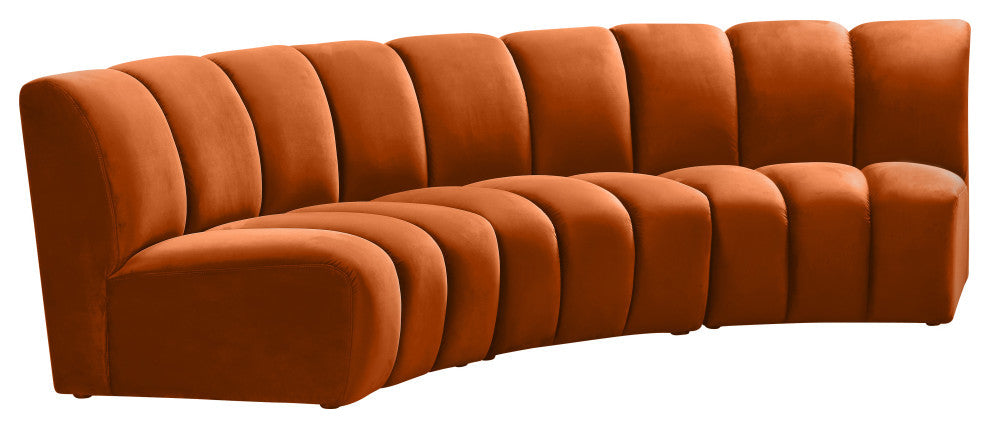 Infinity Channel Tufted Velvet Modular Chair, Cognac, 3 Piece