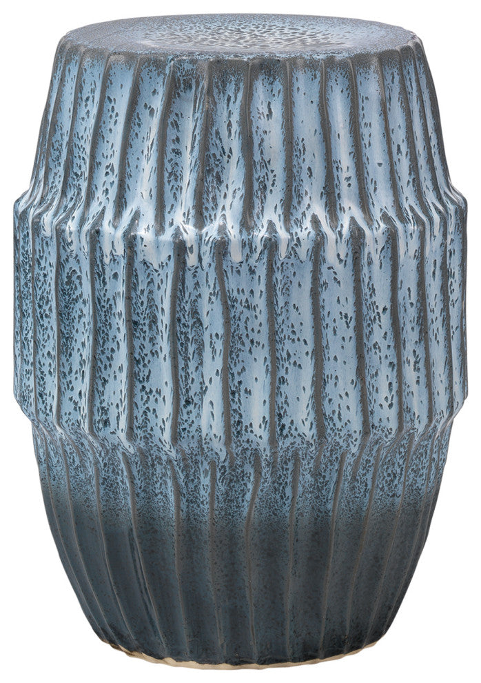 Modern Organic Shape Ocean Blue Ripple Side Table Coastal Modern Drum Accent