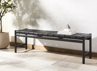 Safavieh Couture Devnie Woven Leather Bench, Black