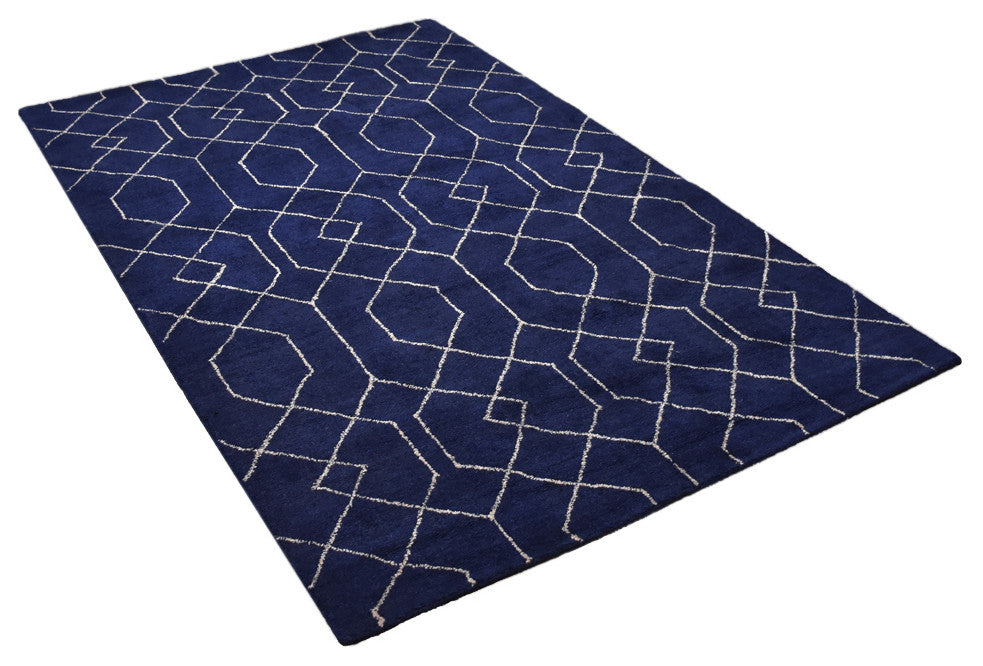 HAND KNOTTED LOOM SILK ECO-FRIENDLY RUGS-5'x8',Rectangle,Blue White,Geometric