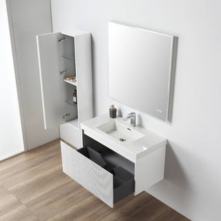 Floating Bathroom Vanity with Sink, Wall Mounted Vanity, White, 36" W/ Sink, Side Cabinet
