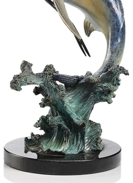 Hand Painted Marlin and Sailfish Statue 15 Inch Brass
