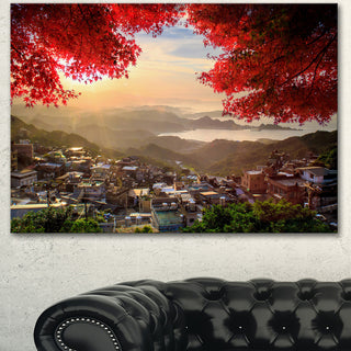 Taiwan Township with Red Trees, Large Landscape Canvas Art, 40"x30"