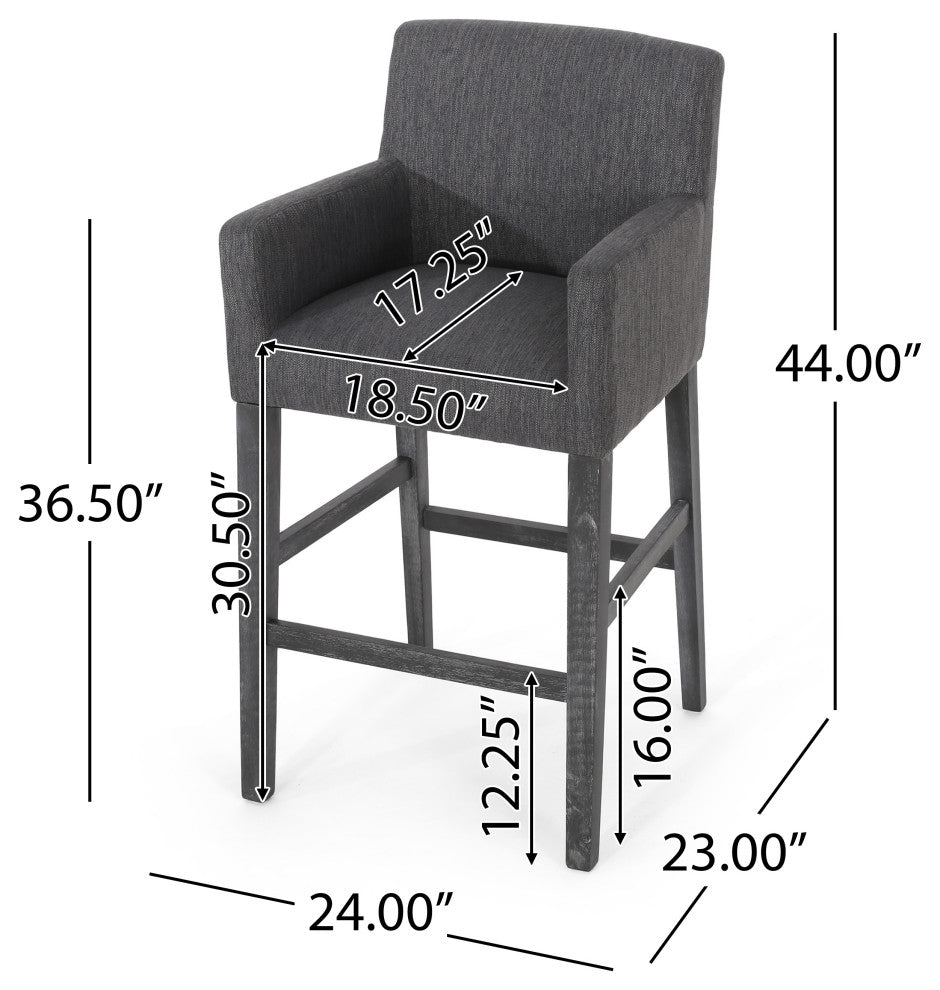 Chaparral Contemporary Fabric Upholstered Wood 30.5" Barstools, Set of 2, Charcoal/Gray