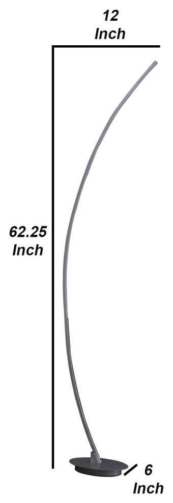 Benzara BM240345 Floor LED Lamp With Metal Arched Design, Brushed Silver